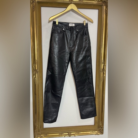 AGOLDE‼️💯Leather Sleek Black Straight Leg Jeans - Picture 4 of 13